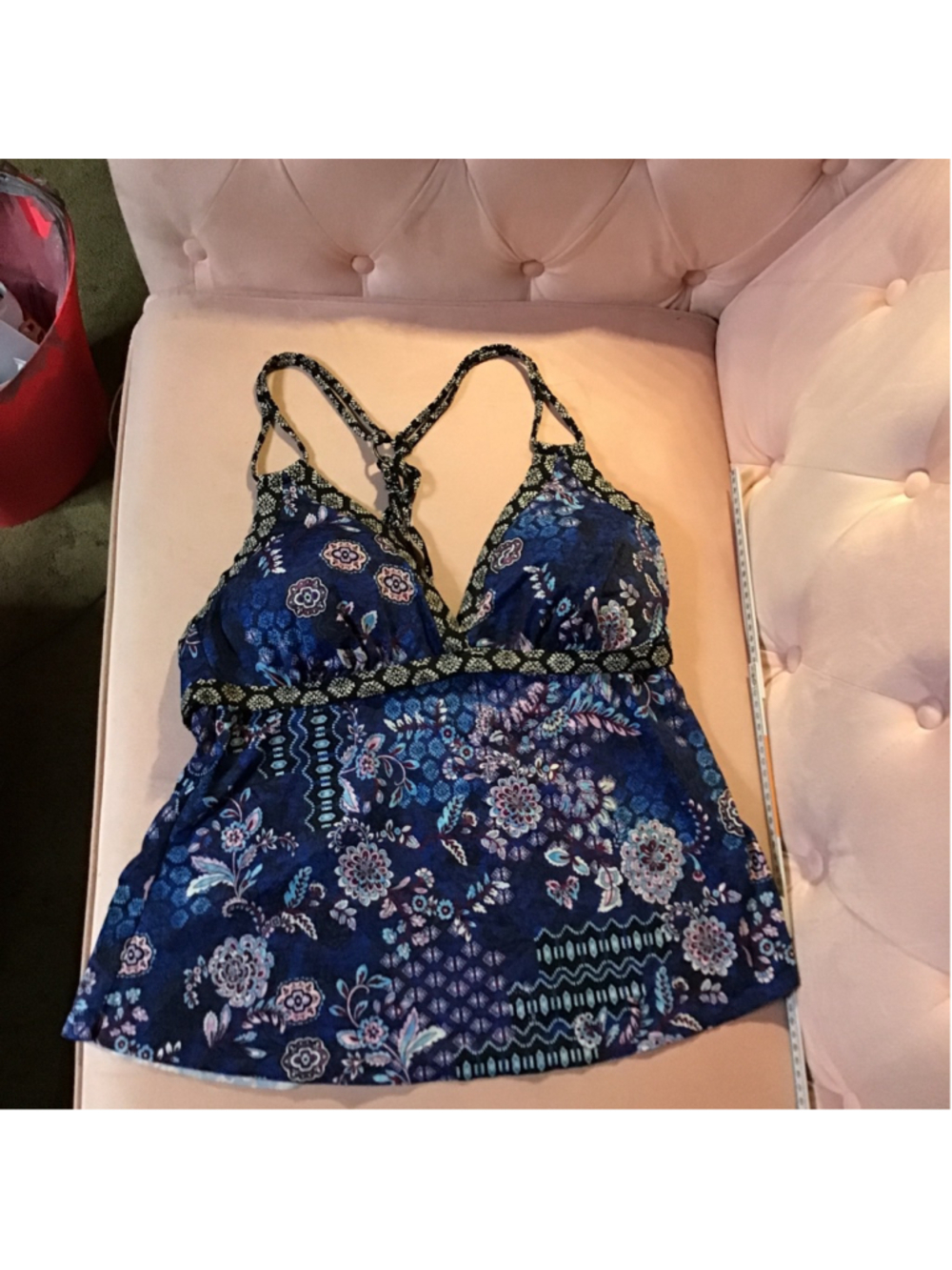 Swimsuits For All Blue Floral Tankini Top Plus Size 16